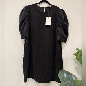 Who What Wear Black Corduroy Puff-Sleeve Mini Dress